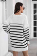 Striped V-Neck Drop Shulder Sweater Dress Bazaarbey