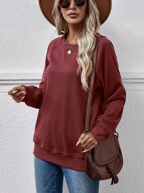 Round Neck Long Sleeve Sweatshirt Trendsi