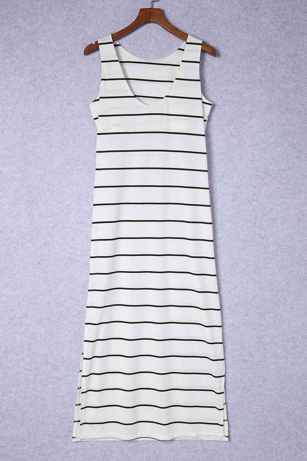 Striped Slit Sleeveless Maxi Dress Bazaarbey