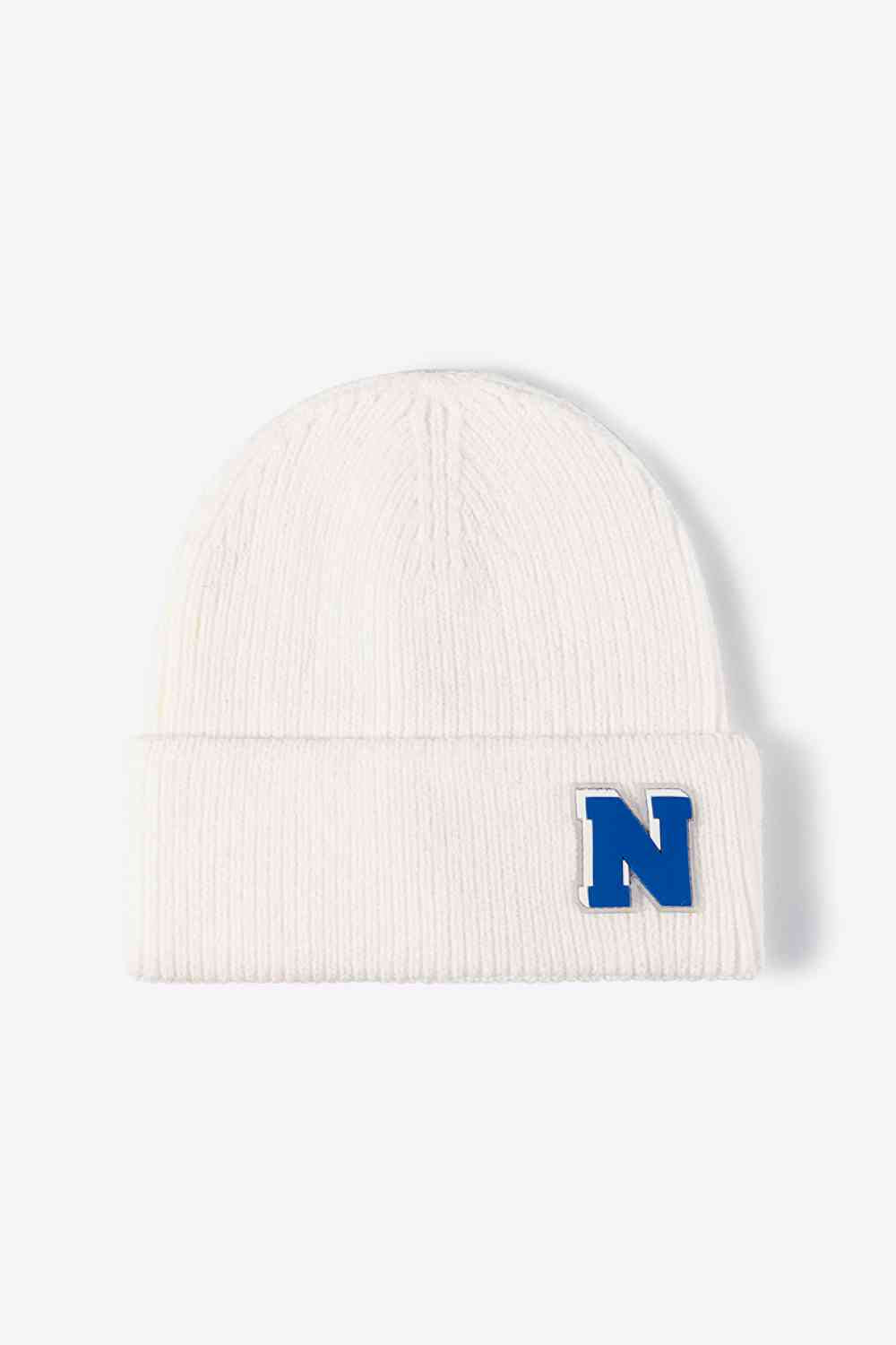 Letter N Patch Cuffed Knit Beanie Trendsi