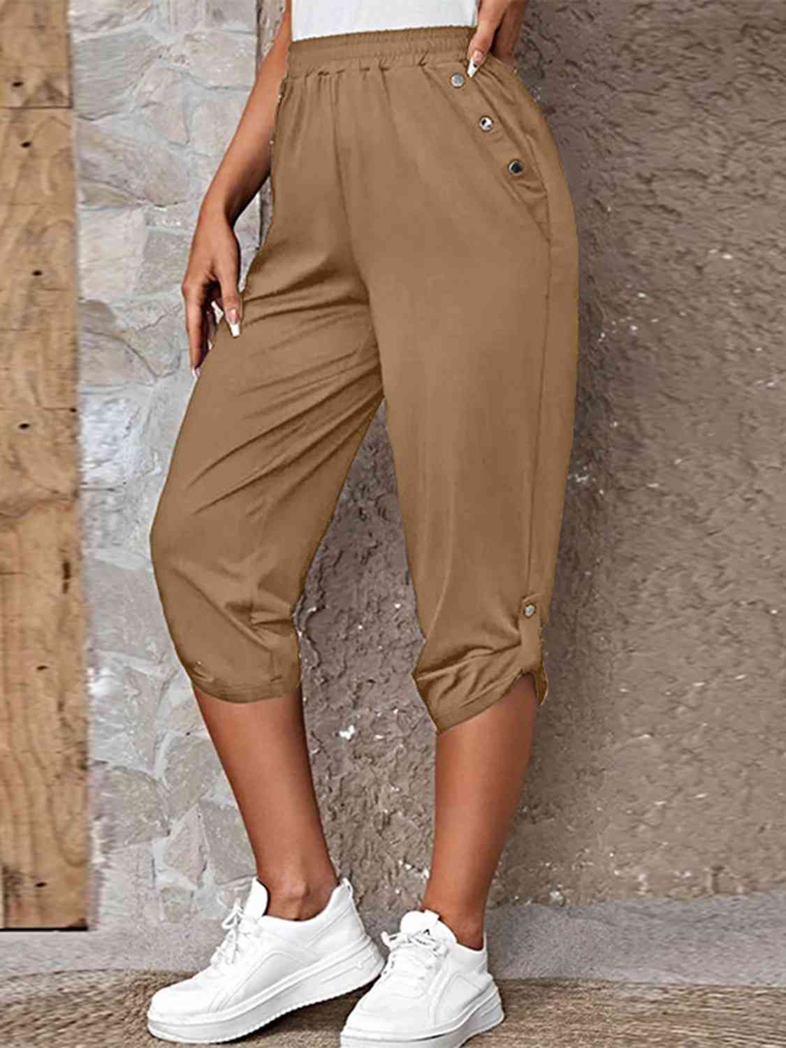 Full Size Roll-Tab Capris Pants Bazaarbey