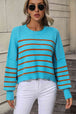 Striped Dropped Shoulder Round Neck Pullover Sweater Bazaarbey