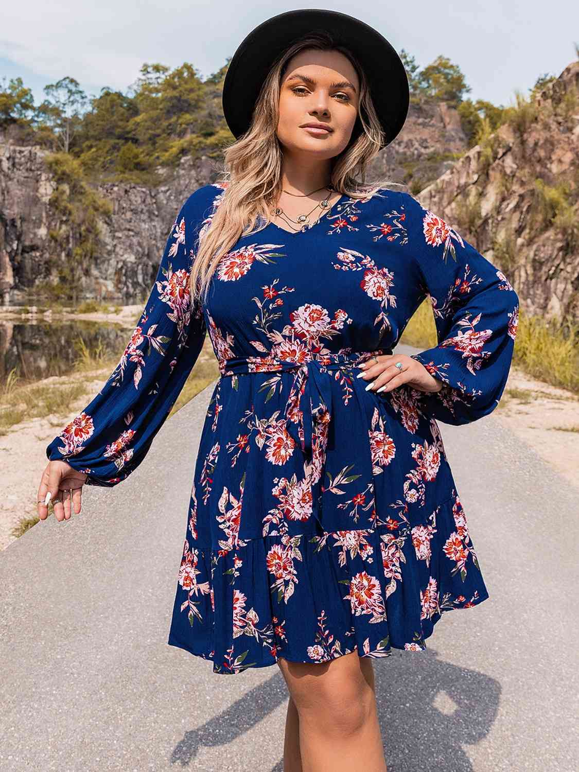 Plus Size V-Neck Long Sleeve Dress -BazaarBey - www.shopbazaarbey.com