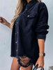 Raw Hem Collared Neck Long Sleeve Denim Jacket Bazaarbey