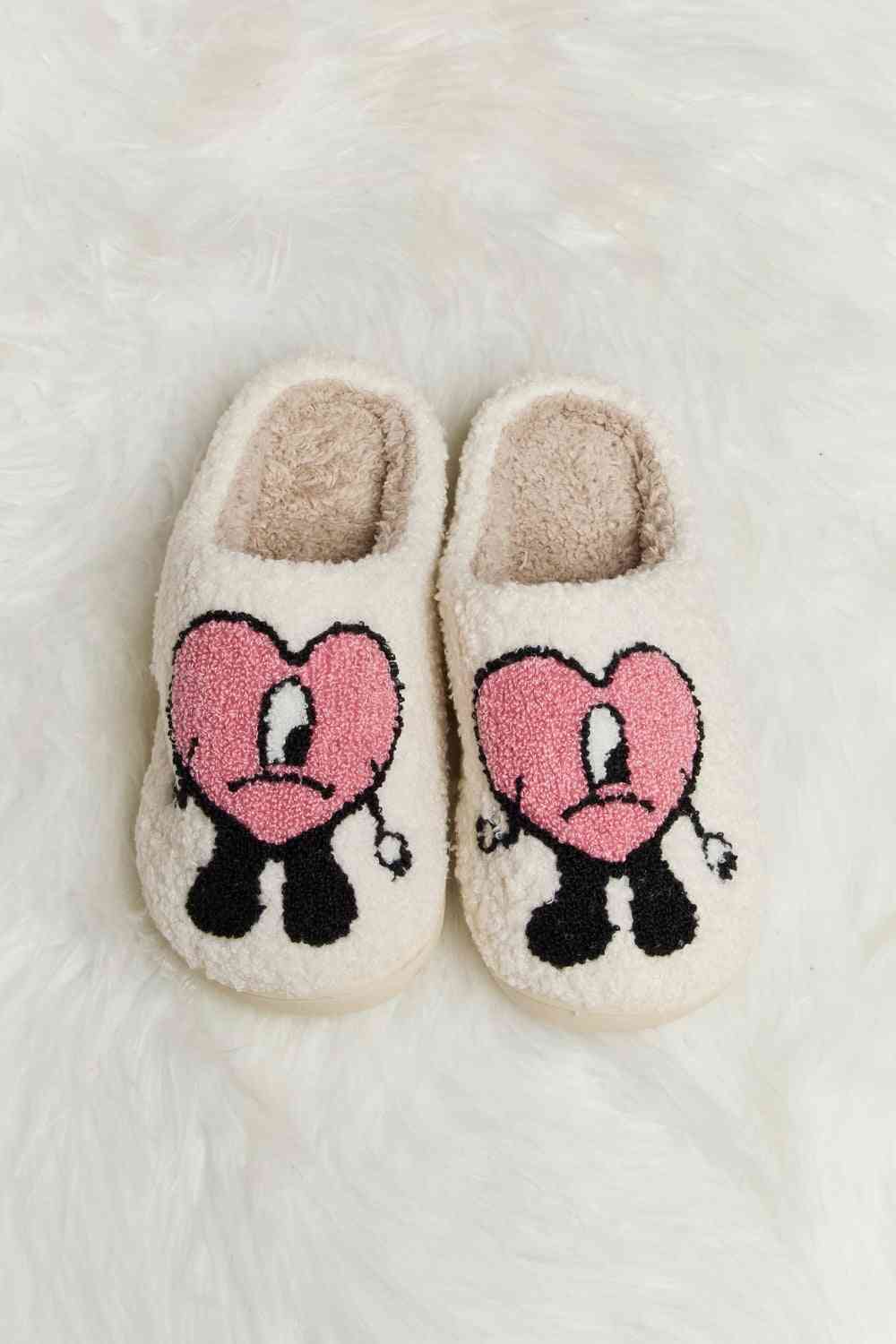 dy Love Heart Print Plush Slippers Trendsi