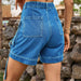 High Waist Denim Cargo Shorts Bazaarbey