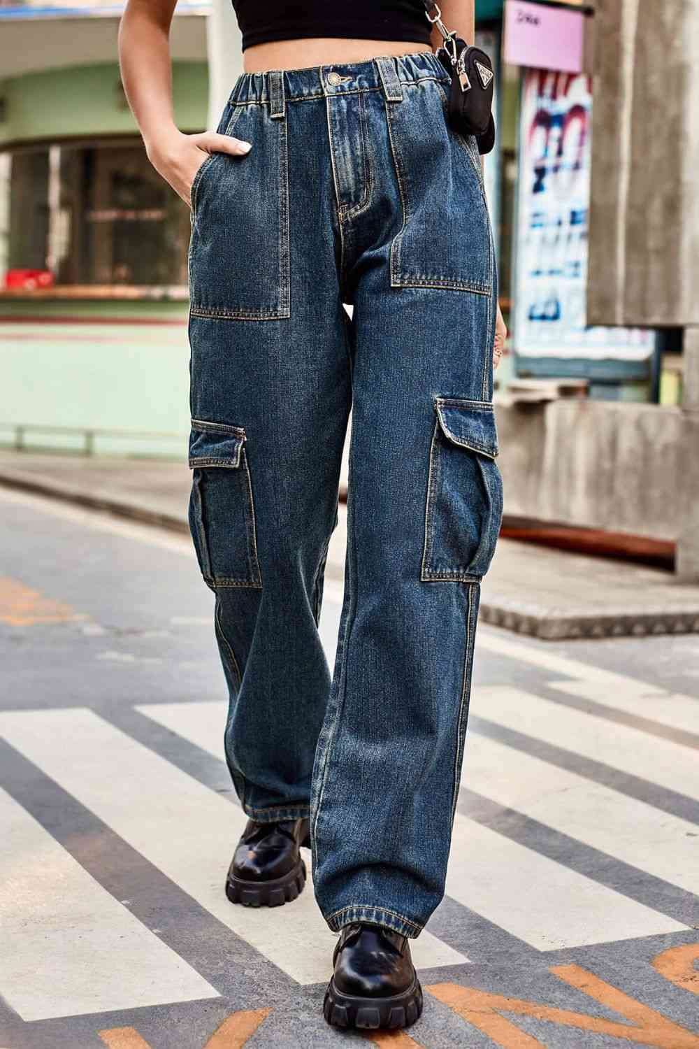  Long Straight Leg Jeans with Pockets Trendsi