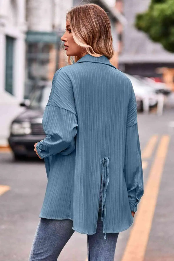 Slit Dropped Shoulder Longline Shirt Bazaarbey