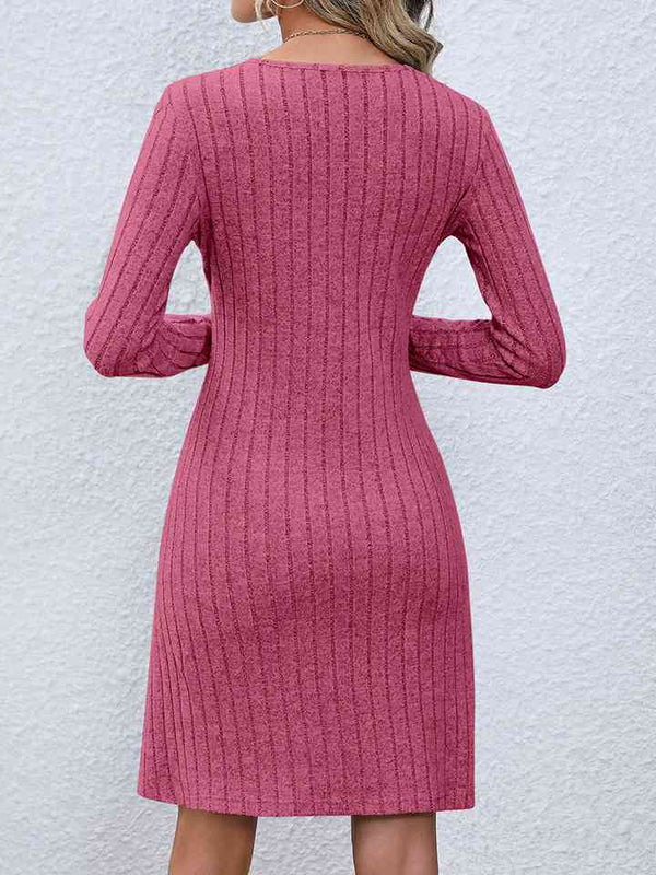 V-Neck Long Sleeve Mini Dress Bazaarbey