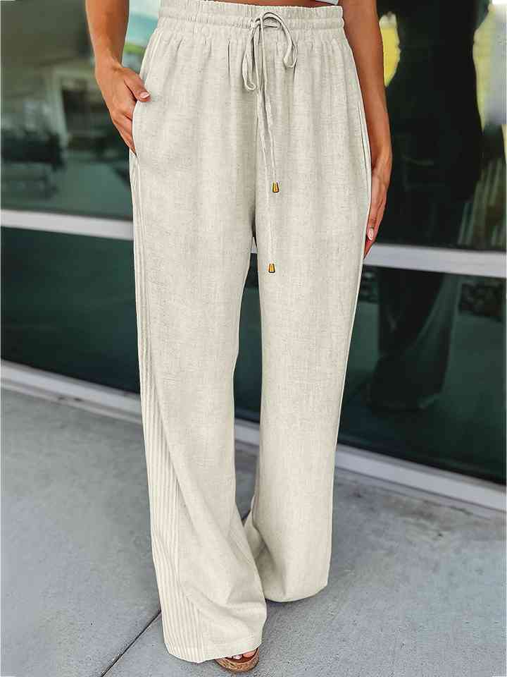 Drawstring Wide Leg Pants Bazaarbey