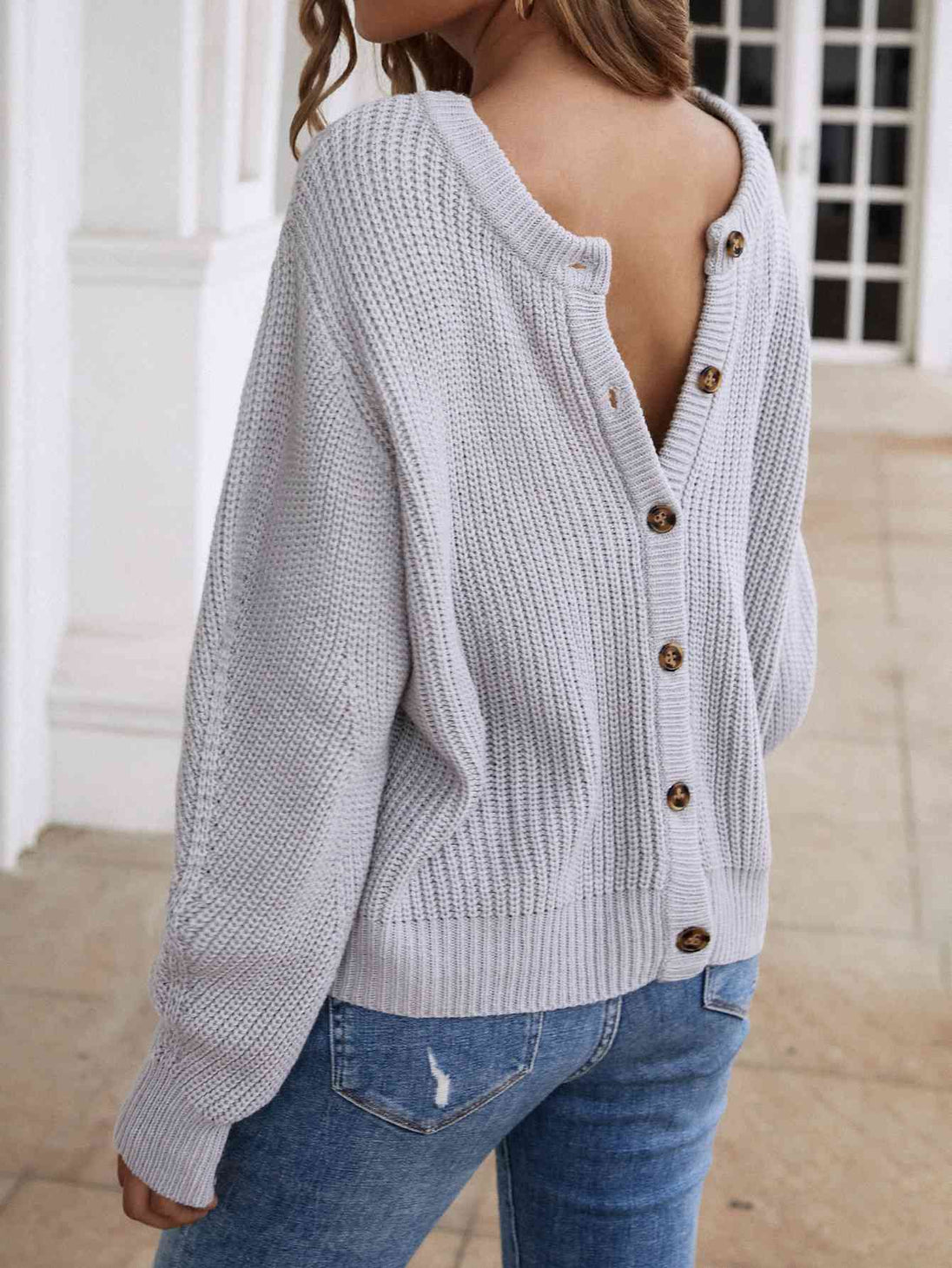  Button Down Rib-Knit Reversible Sweater Bazaarbey