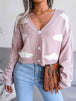 Cloud Print Button Down Ribbed Trim Cardigan Trendsi