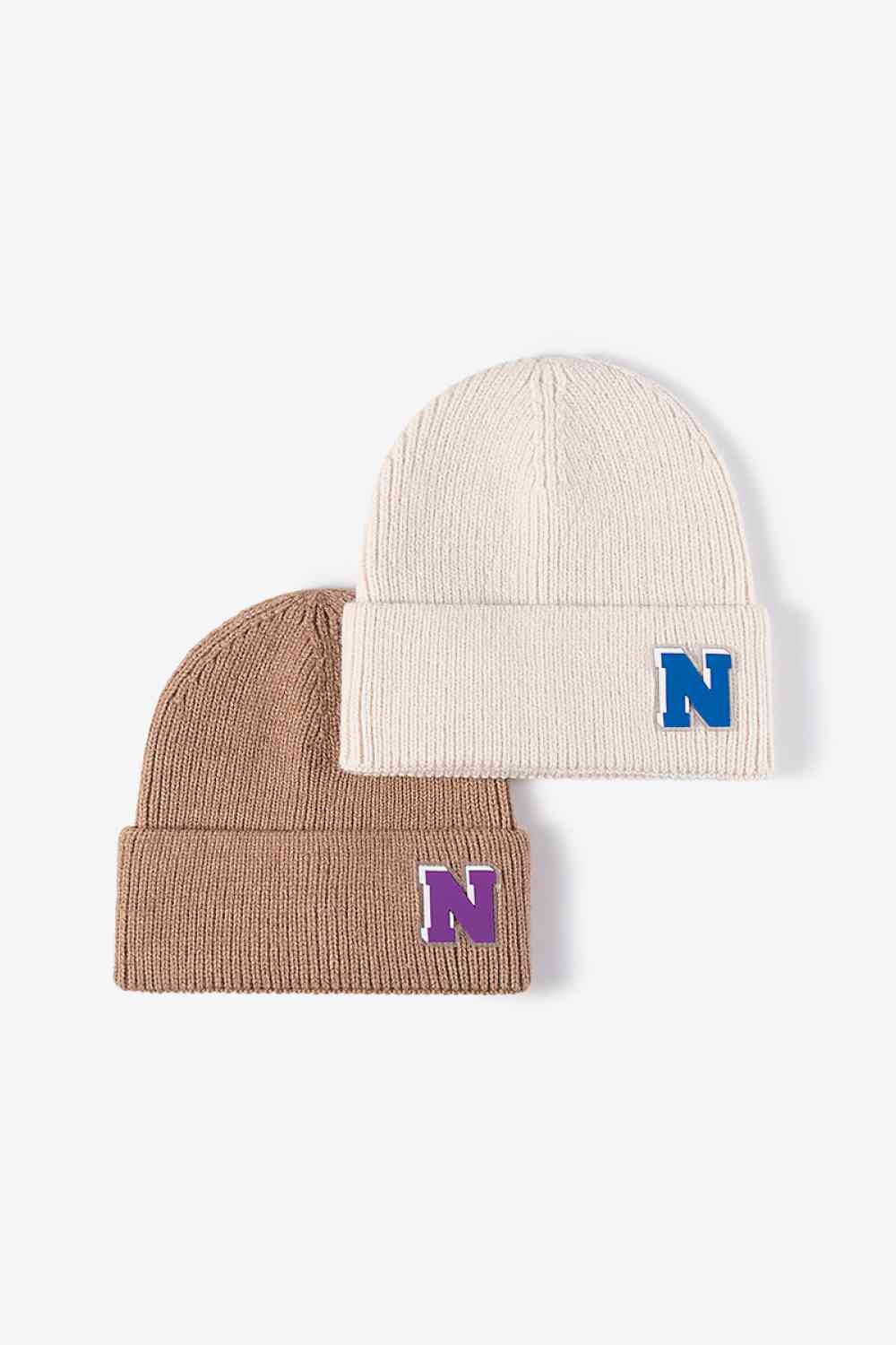 Letter N Patch Cuffed Knit Beanie Trendsi