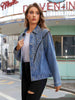 Studded Fringe Button Down Denim Jacket Bazaarbey