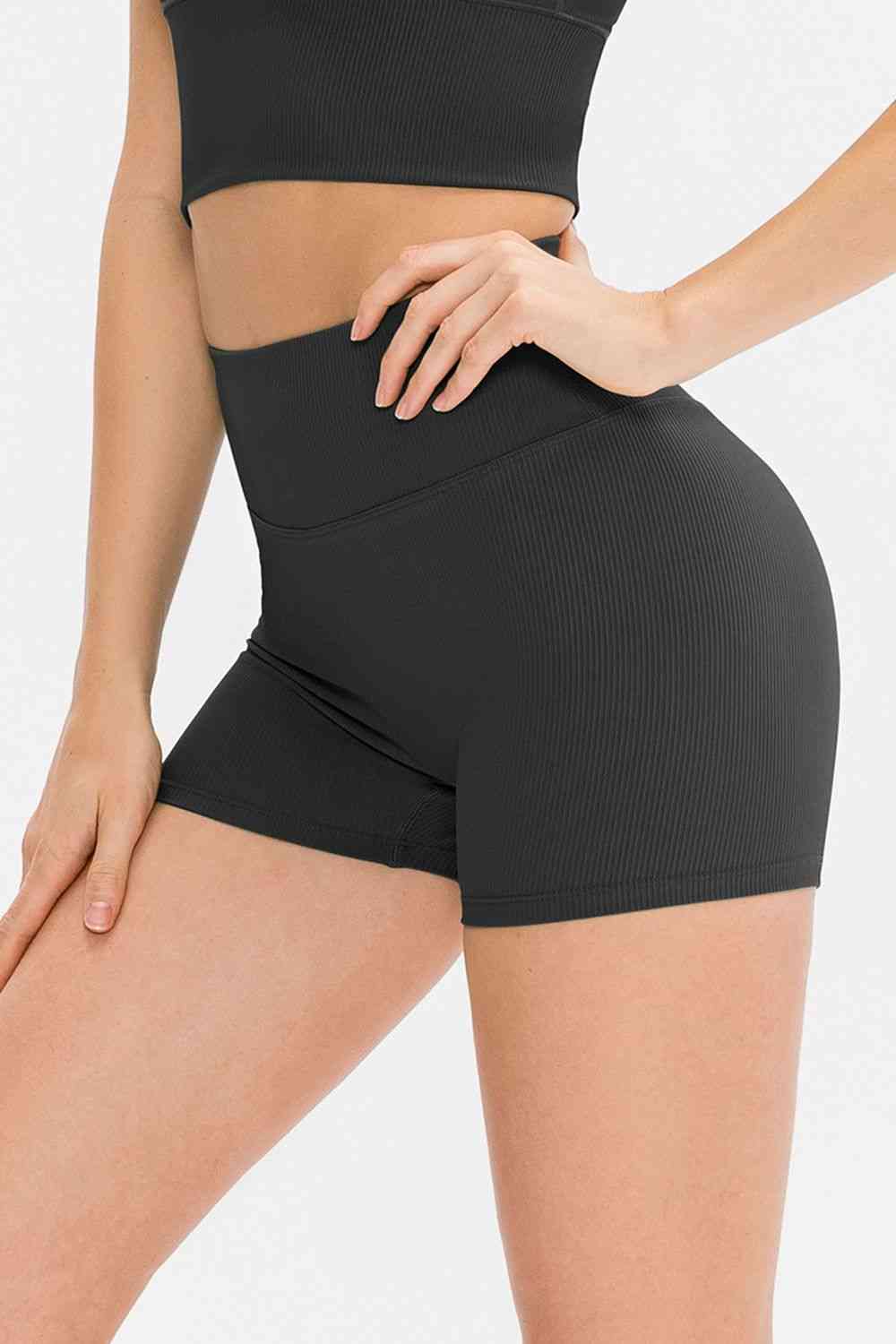 Slim Fit Wide Waistband Sports Shorts Trendsi