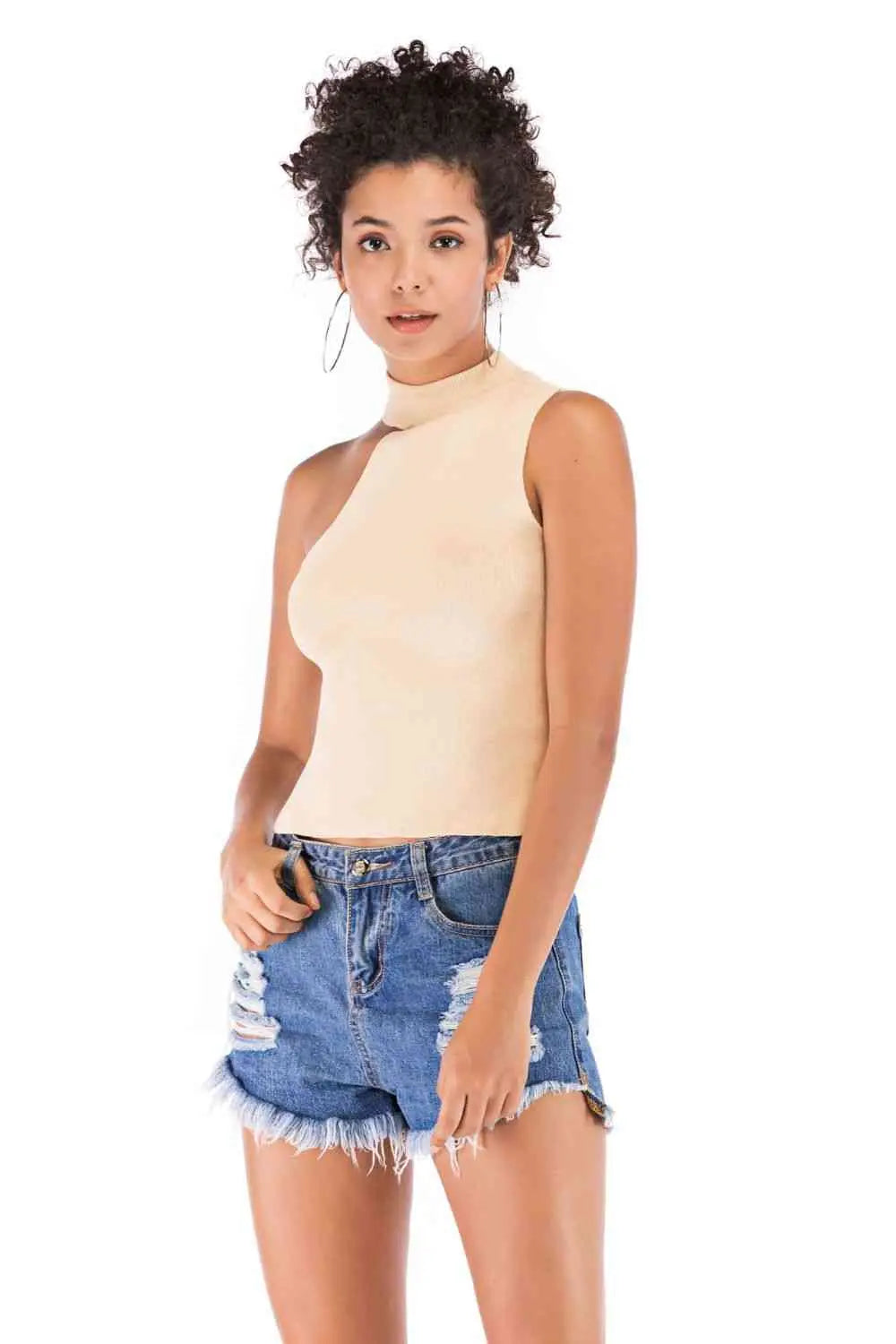 Asymmetrical Sleeveless Rib-Knit Top Trendsi