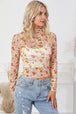 Floral Mock Neck Long Sleeve Blouse Trendsi