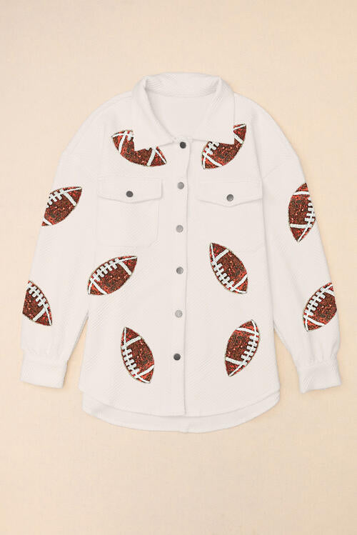  Football Patch Collared Neck Snap Button Jacket Trendsi