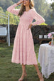 Round Neck Lantern Sleeve Midi Dress -BazaarBey - www.shopbazaarbey.com