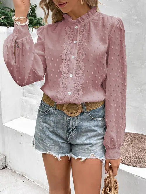   Lace Trim Long Sleeve Shirt Bazaarbey