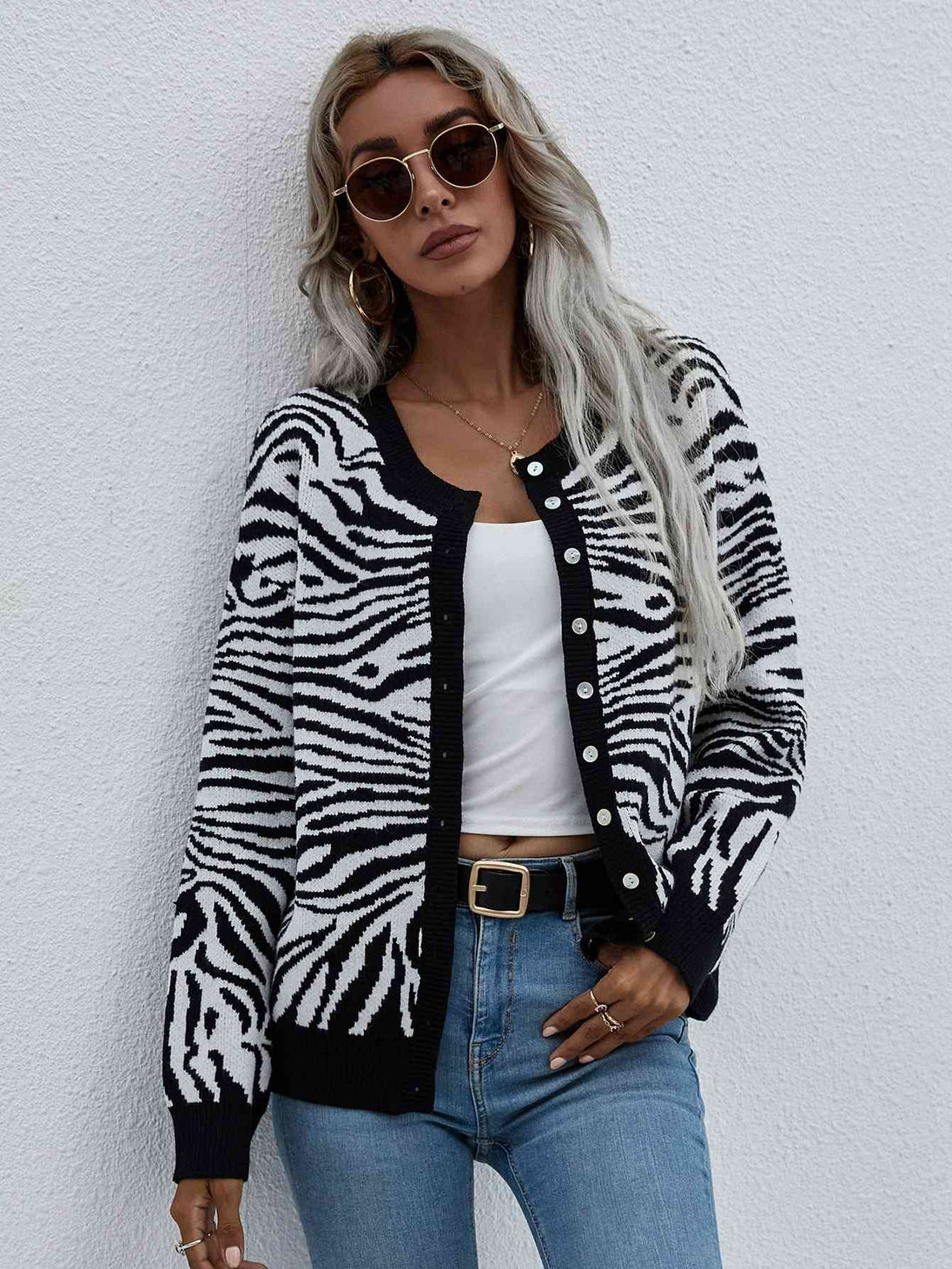 Woven Right Zebra Print Button Down Cardigan Trendsi