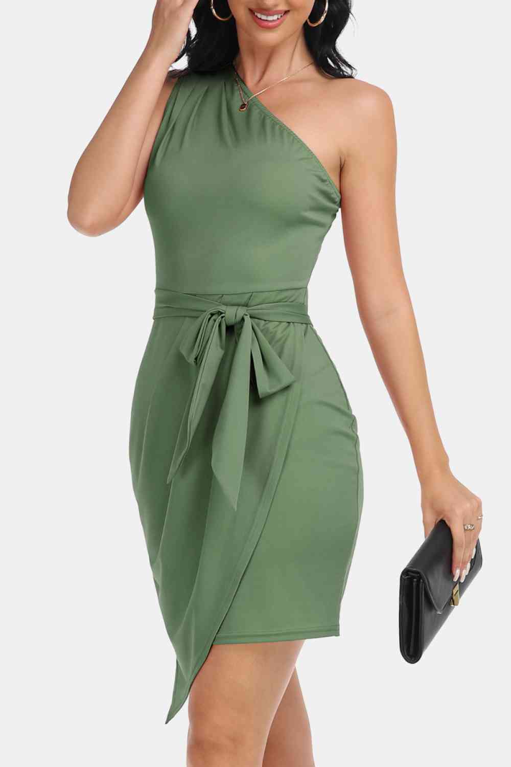 Tie Front One-Shoulder Sleeveless Dress -BazaarBey - www.shopbazaarbey.com