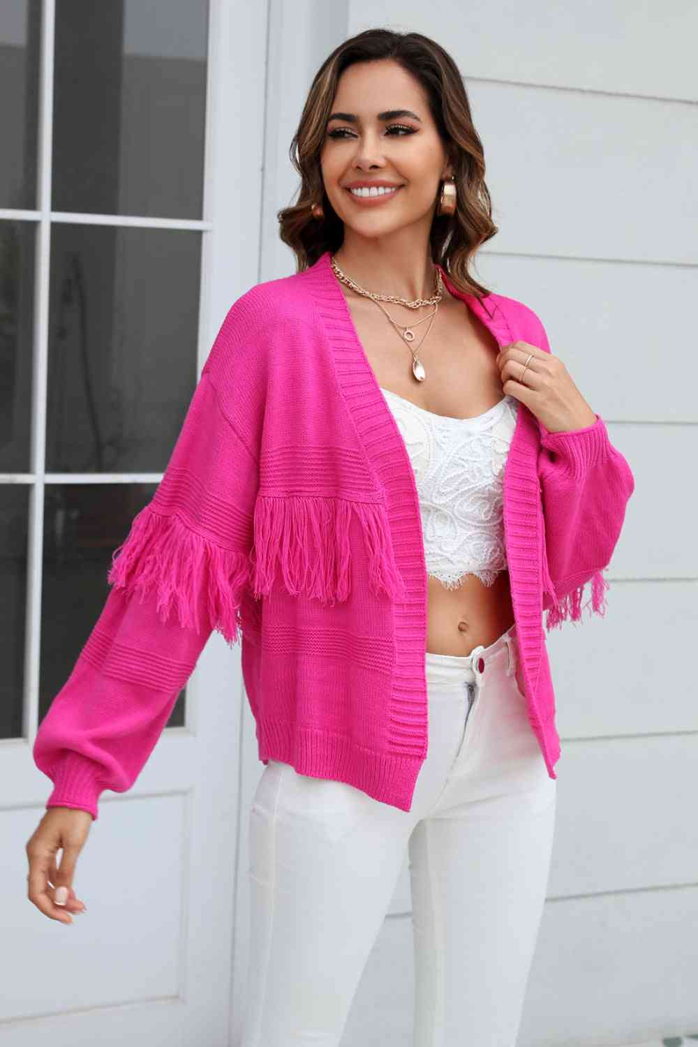   Trim Open Front Cardigan Trendsi