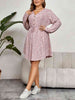 Plus Size V-Neck Tie Waist Long Sleeve Dress -BazaarBey - www.shopbazaarbey.com