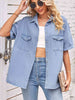 Collared Neck Short Sleeve Denim Jacket Bazaarbey