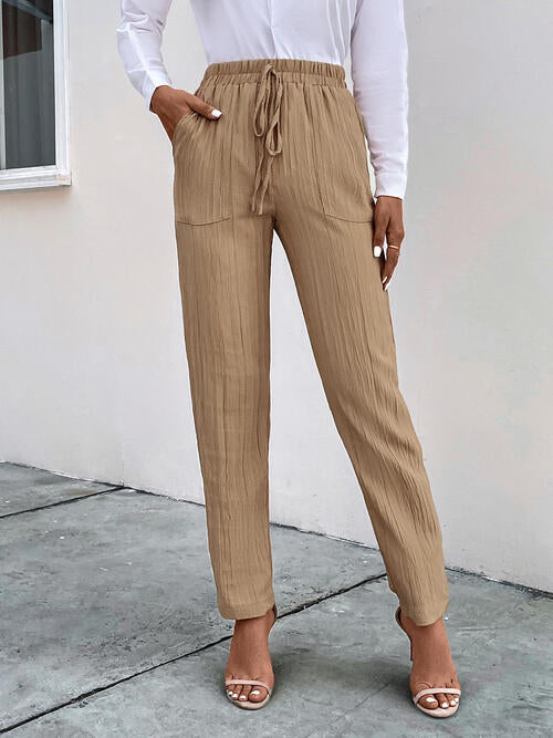 Texture Drawstring Pants with Pockets Bazaarbey