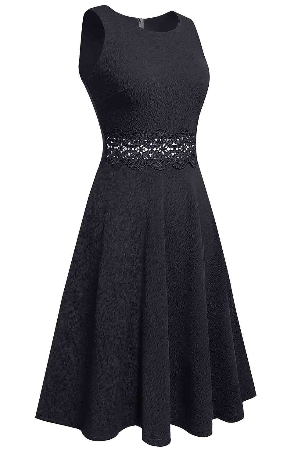 Round Neck Sleeveless Lace Trim Dress -BazaarBey - www.shopbazaarbey.com