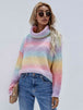 Rainbow Rib-Knit Turtleneck Drop Shoulder Sweater Trendsi