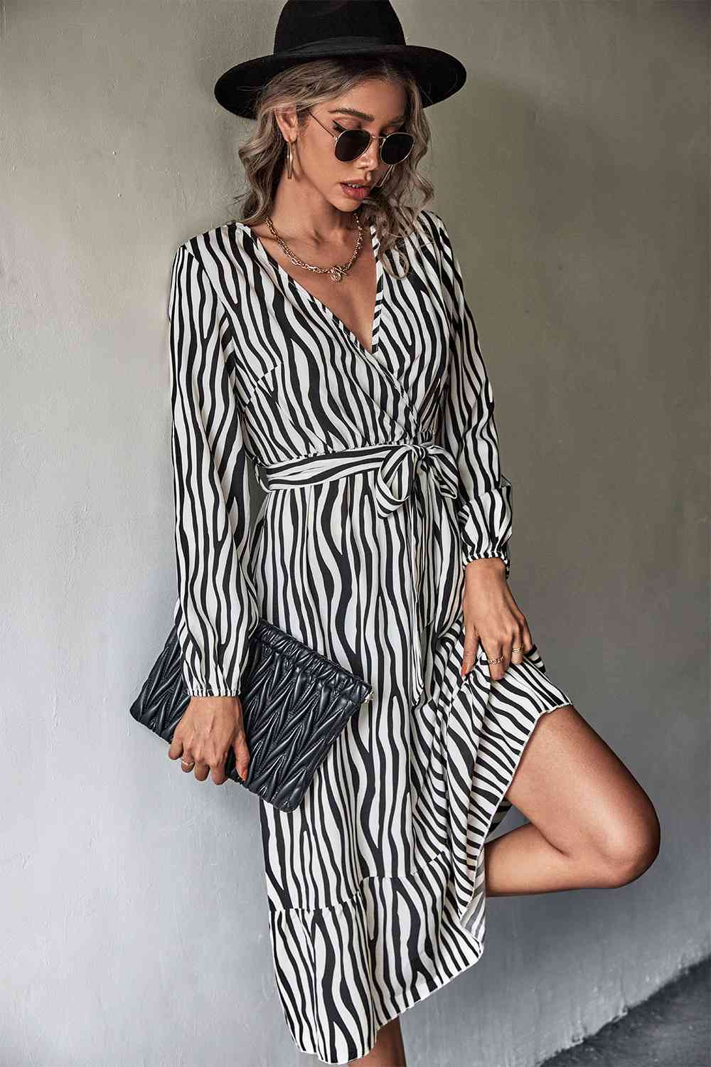 Animal Print Belted Midi Dress -BazaarBey - www.shopbazaarbey.com