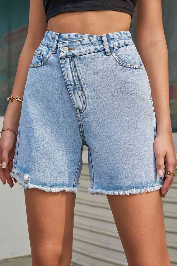 Buttoned Raw Hem Denim Shorts Bazaarbey