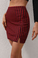 Houndstooth Slit Mini Skirt Trendsi