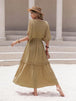 Tassel Trim Smocked V-Neck Short Sleeve Dress Bazaarbey