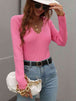 V-Neck Ribbed Knit Top Trendsi