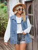 Button Front Sleeveless Denim Jacket Bazaarbey