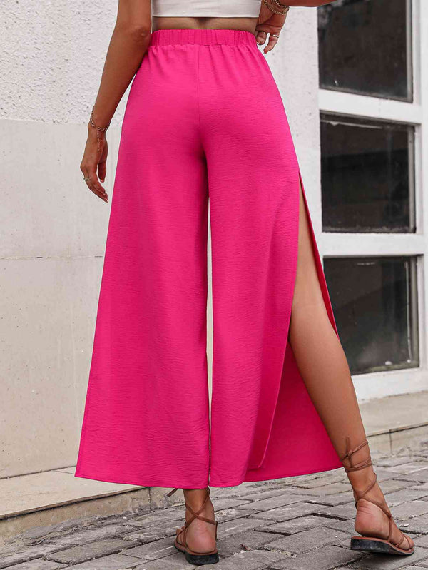 High Waist Slit Wide Leg Pants Bazaarbey