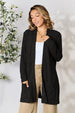   Ribbed Open Front Cardigan with Pockets Bazaarbey