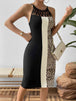 Leopard Color Block Cutout Sleeveless Knee-Length Dress -BazaarBey - www.shopbazaarbey.com