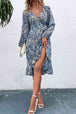 Printed Tie-Waist Balloon Sleeve Plunge Dress -BazaarBey - www.shopbazaarbey.com