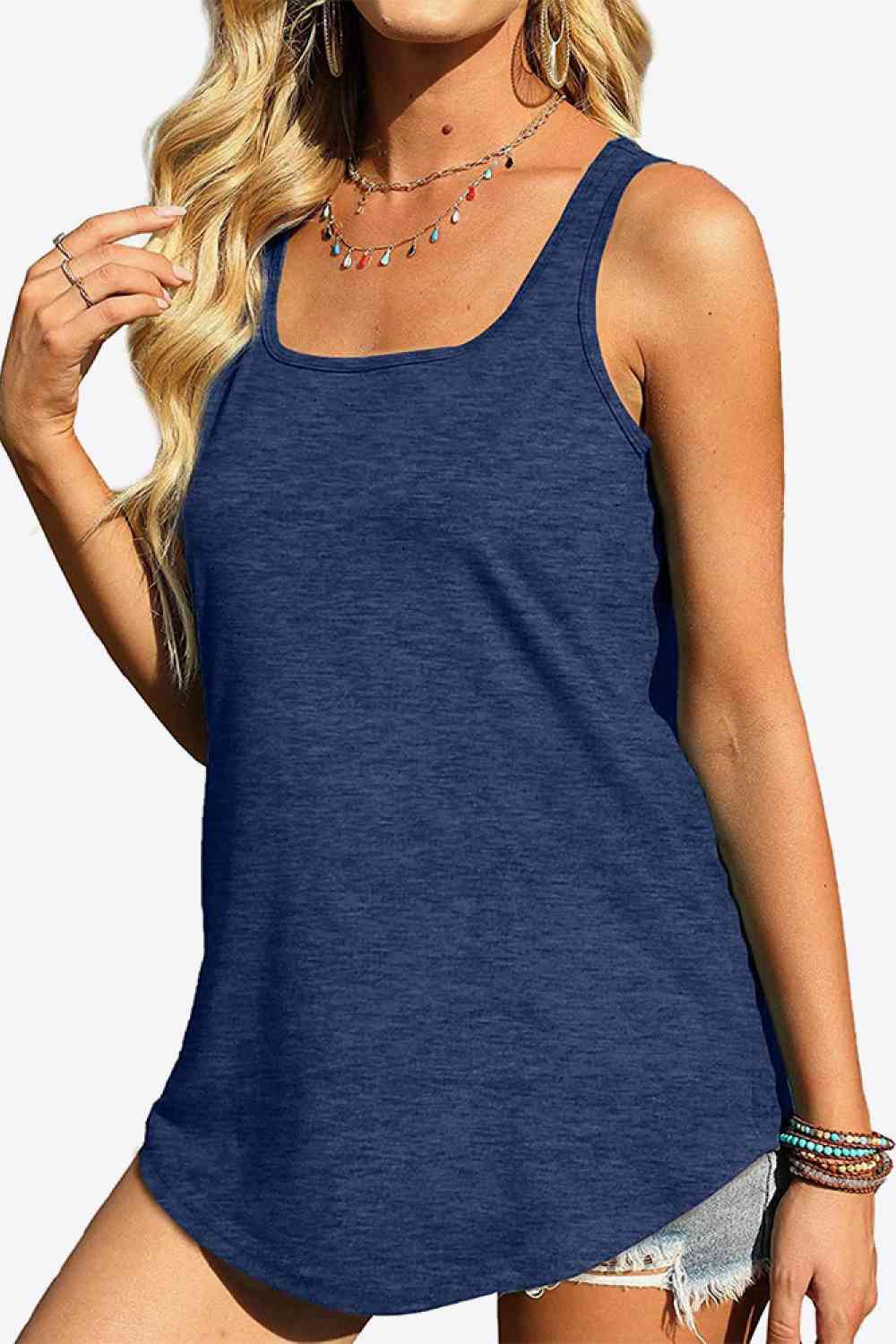 Curved Hem Square Neck Tank Bazaarbey