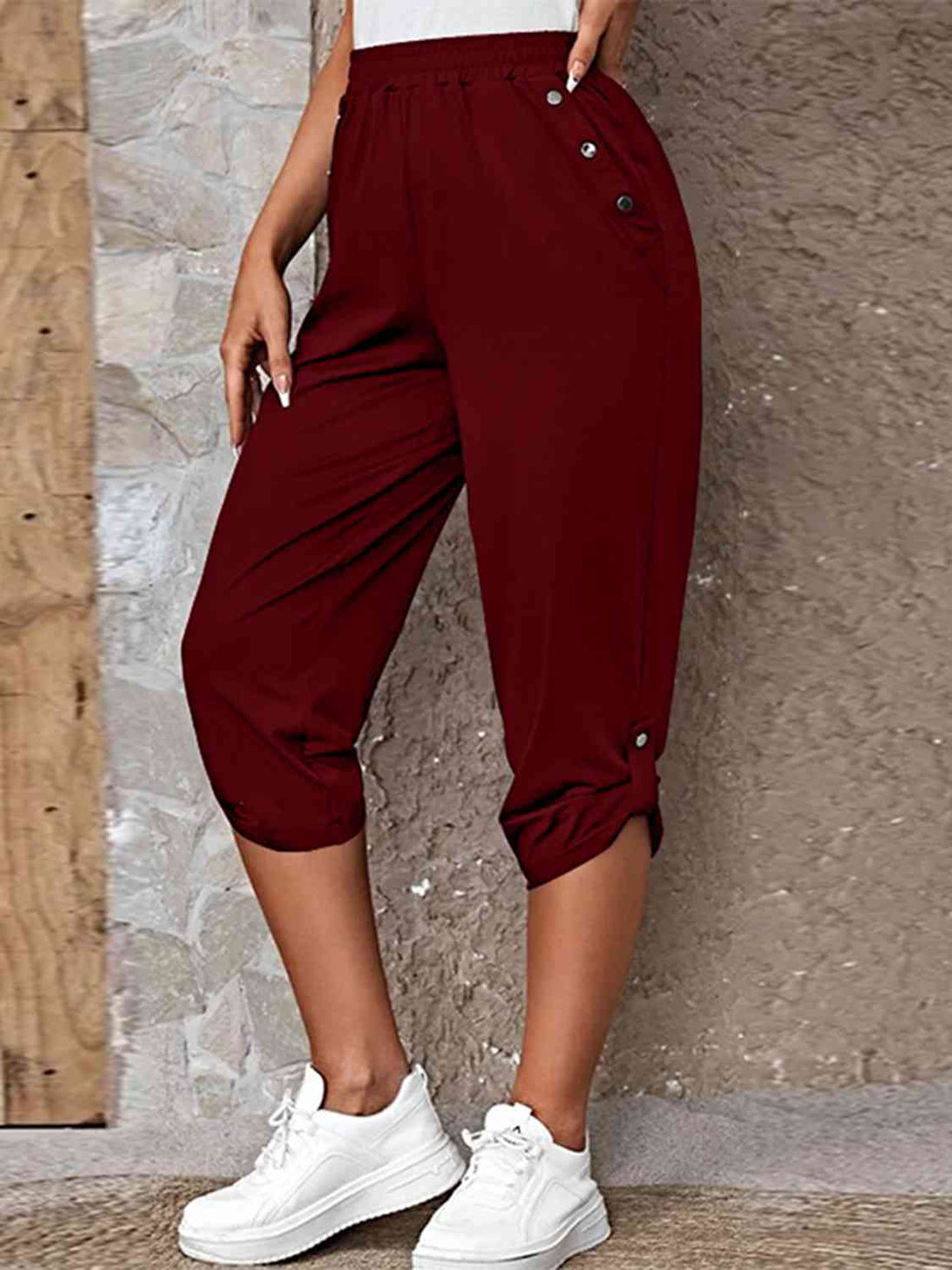 Full Size Roll-Tab Capris Pants Bazaarbey