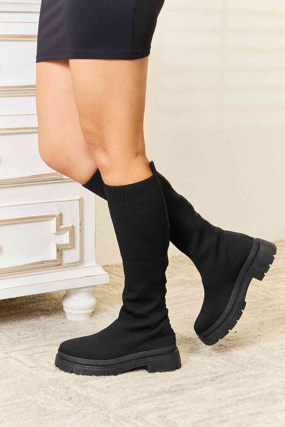  Footwear Knee High Platform Sock Boots Trendsi