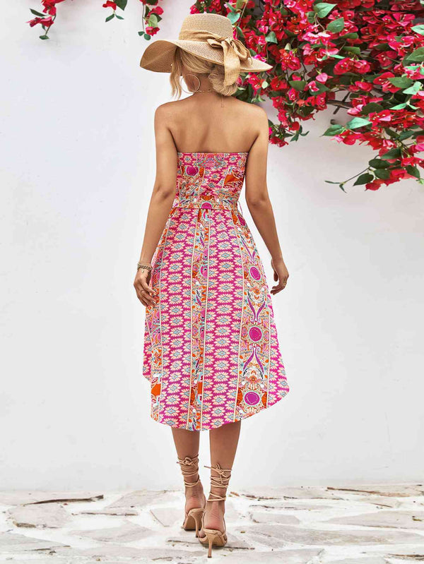 Printed Strapless Tie Belt Dress -BazaarBey - www.shopbazaarbey.com