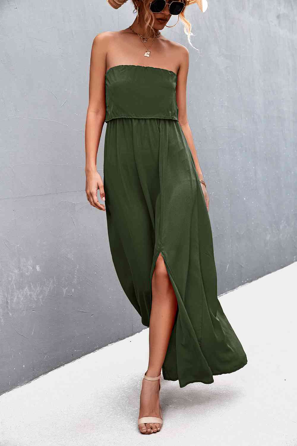 Strapless Split Maxi Dress Bazaarbey