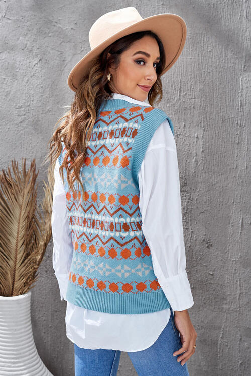 Geometric V-Neck Knit Vest Trendsi