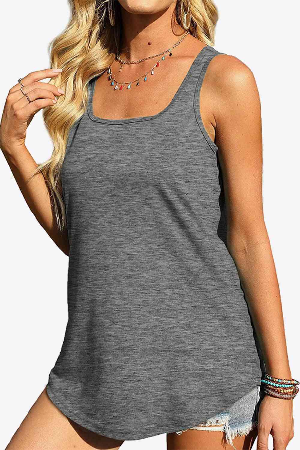 Curved Hem Square Neck Tank Bazaarbey