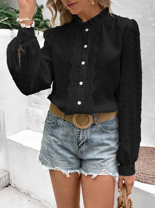   Lace Trim Long Sleeve Shirt Bazaarbey